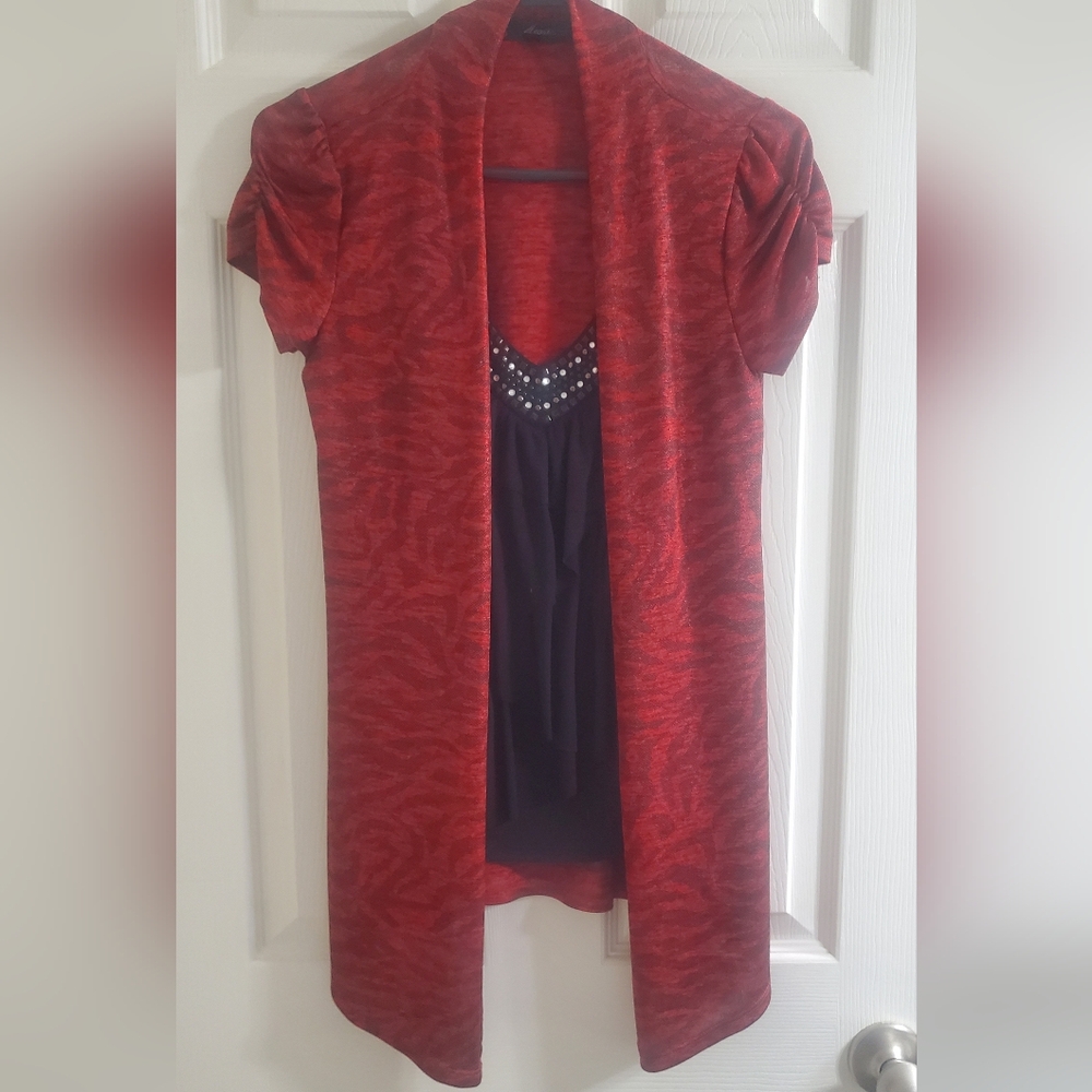 Heart Soul Red and Black Blouse with Embellished Neckline